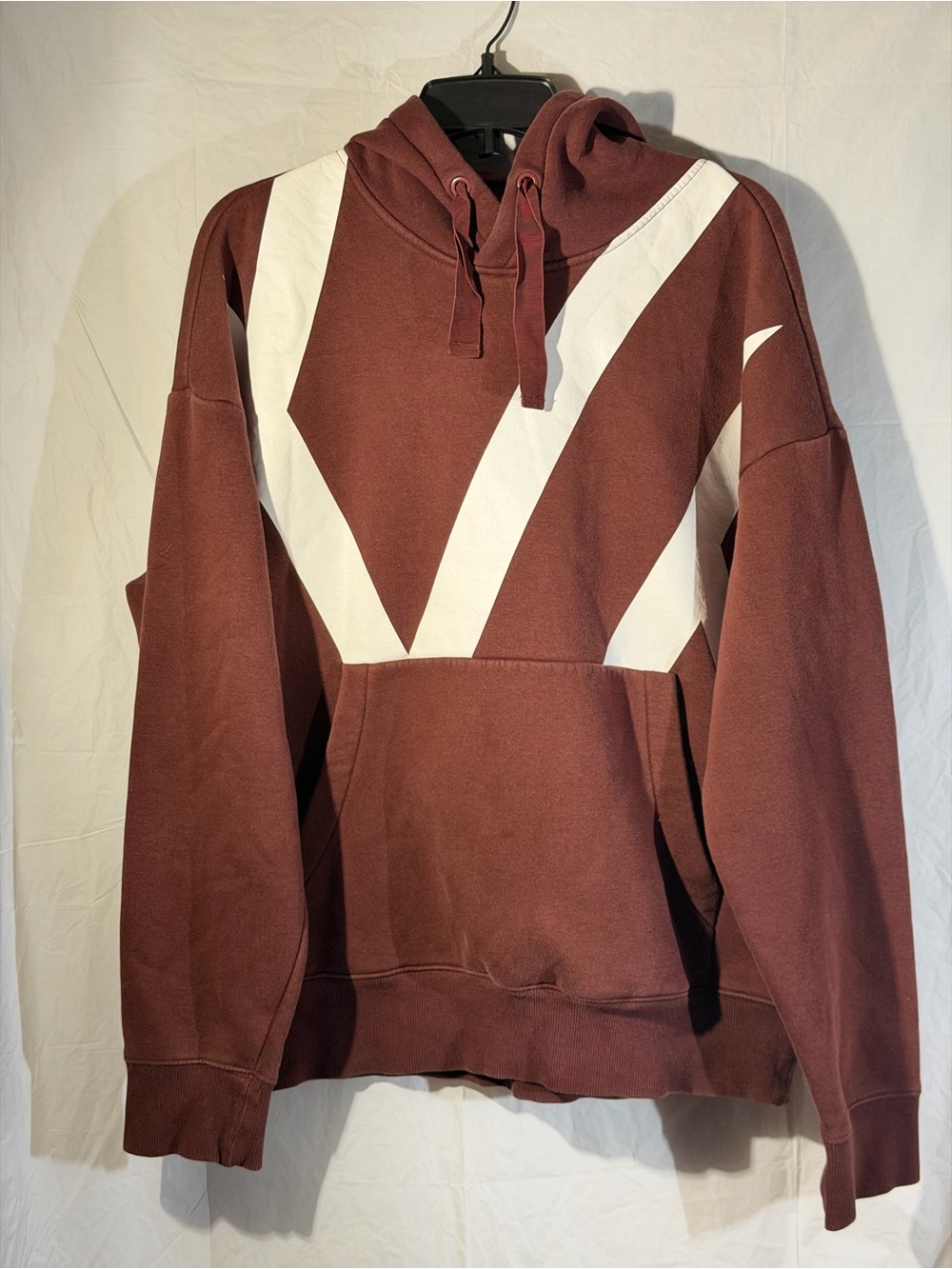 H&M Maroon Hoodie with White Chevron Panels